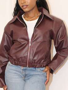 Steph T Chaqueta de mujer de unicolor a la moda, para primavera y otoño - Burdeos - Ver 3