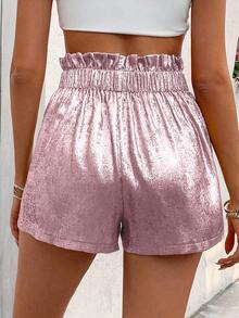 GlowEve Women's Metallic Fabric Paper Bag Waist Casual Shorts, Suitable For Summer Music Festivals, New Year Holiday Parties - Pink - View 6