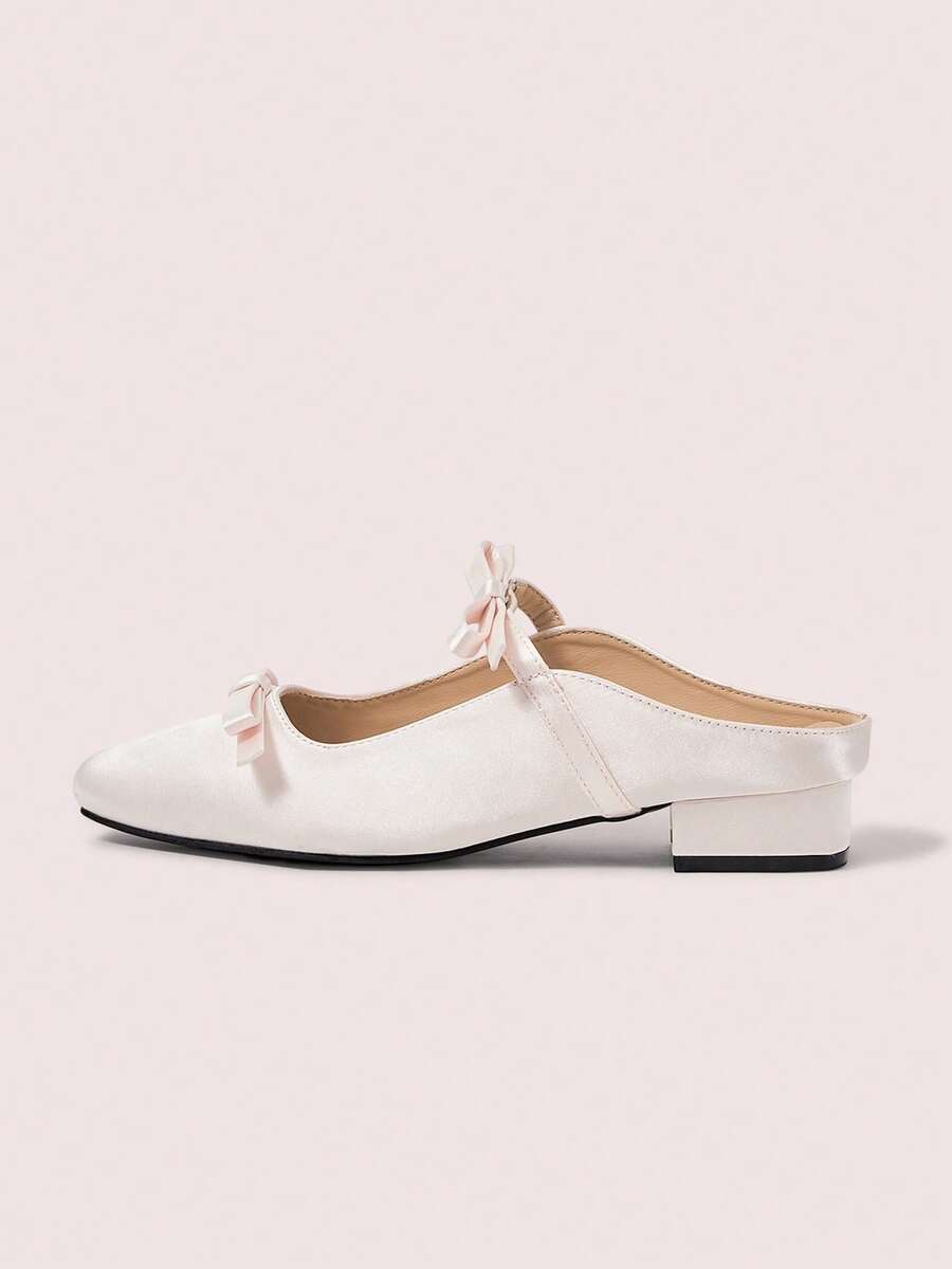 CUCCOO DOLLMOD French Retro Closed Toe Half Slippers Fairy Shoes Wear Spring And Summer New Bow One Pedal Satin Mary Jane Shoes Muller Shoes Sandals - Baby Pink - View 1