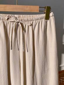 Comfortcana Quần ống rộng dáng suông kẻ sọc bằng cotton, cạp chun, thích hợp cho nữ đi làm hàng ngày và đi nghỉ mát, du lịch, phong cách thường ngày, Y2K, mùa hè, xuân, ngày Valentine. - Màu be - Xem 4