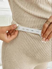 SHEIN 2件套孕妇休闲纯色短袖T恤和裤子套装，夏季 - 杏色 - 查看 5