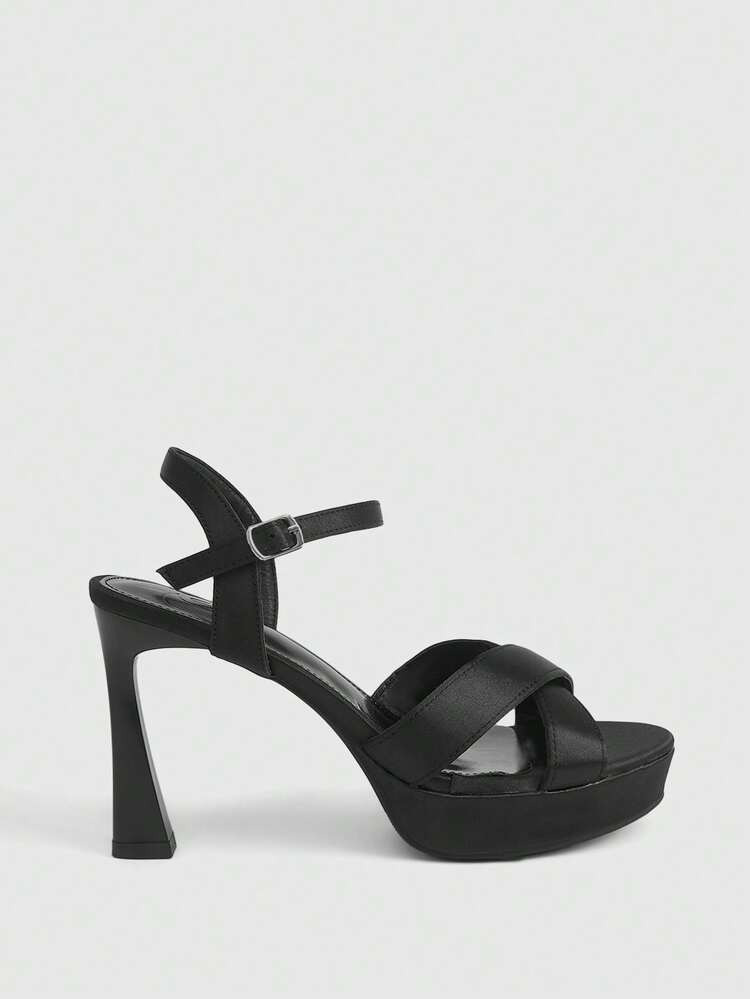 CUCCOO LuxiPop Women Shoes Women's High Heel Sandals Round Head Exposed Toes Satin Fabric Wine Glass Heel 10cm High Heel Platform Waterproof Table 3cm Rear Empty Sandals Sexy Style Runway Nightclub High Heel Catwalk