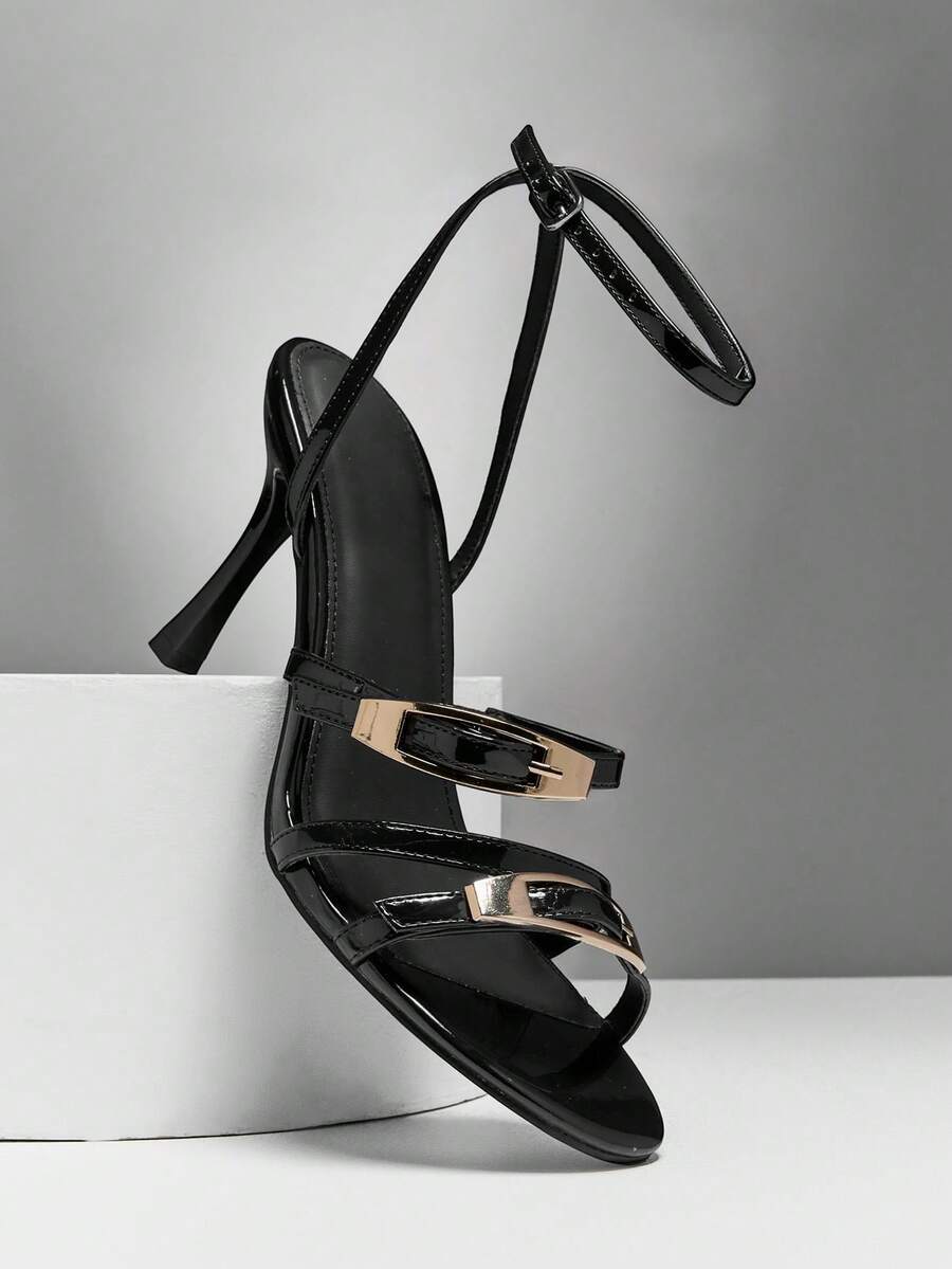 SHUZIA Women's Elegant Ankle Strap Double Band Stiletto Heel Sandals Summer Shoes - Black - View 1