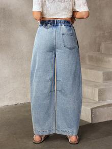 EMERY ROSE 女士休闲宽松牛仔裤，带口袋 - 藍色 - 查看 2