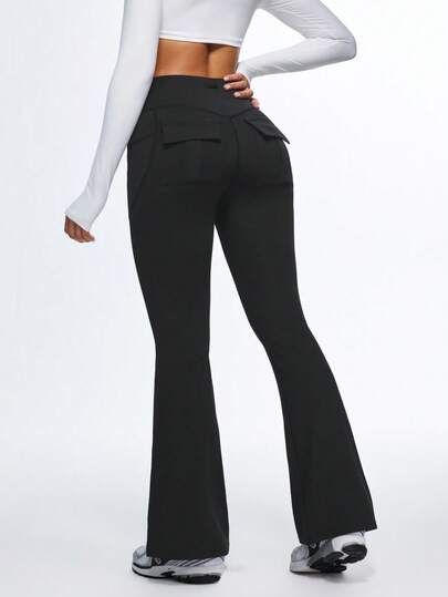 Eassivo Eassivo Pantalones acampanados de mujer de unicolor con cordón en la cintura