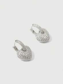 ROMWE Kawaii Rhinestone Heart Drop Earrings Valentines,Mom,Mother,Mother's Day,Gift - Silver - View 3