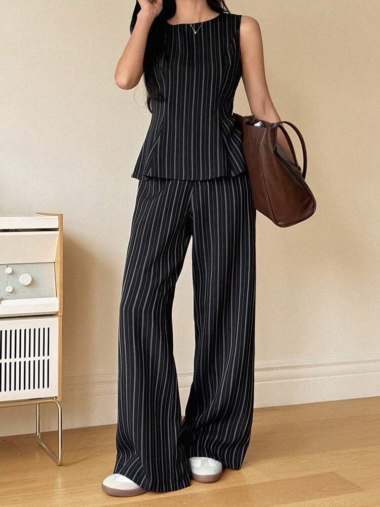 Women's Casual Commuter Striped Tank Top & Pants 2 Pieces Set Lounge Sets For Women