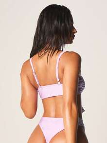 MISSGUIDED 格纹系带抹胸比基尼套装，高衩泳裤，两件式泳装，适合海滩、夏季度假、泳池派对 - 彩色 - 查看 2