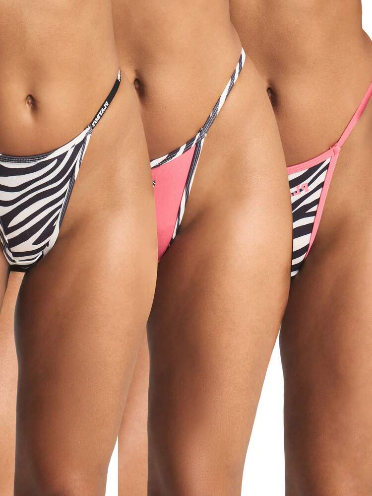 Missguided x Playboy Zebra Print Thong Underwear With Pink Trim Contrast Detail String Back Low Rise Intimate Lingerie
