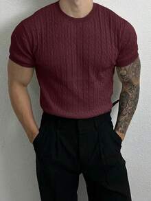 Claim Dot 两件装男士纯色圆领休闲百搭日常针织短袖上衣，暗黑学院风男装，男士纽扣针织Polo衫，针织衫，男士服装，男士针织上衣，男装在线购买 - 彩色 - 查看 3