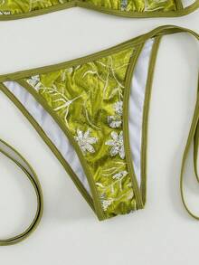 Swim Vcay Women's Beach Spring & Summer Music Festival Knit Jacquard Rustic Paillette Strapless Mature Elegant Fashion Bikini Set - Green - View 5