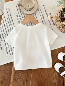 SHEIN 女婴可爱3D蝴蝶结白色T恤，休闲百搭，适合各种场合 - 白色 - 查看 2