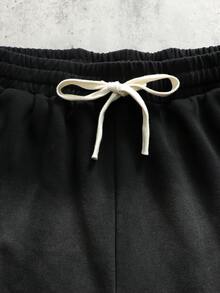 ROMWE MEN Men's Street Fashion Drawstring Bleached Wash Shorts - Black - View 3