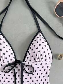 Swim Mod New Polka Dot Print Twist Front One-Piece Swimsuit For Women - Multicolor - View 4