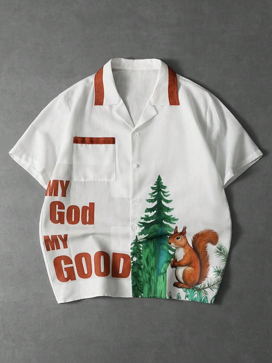 Manfinity Hypemode Men's Spring/Summer Linen-Like Printed Short Sleeve Casual Shirt, Young Vacation Shirt - White - View 1