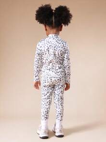 SUMWON Leopard Print Girls Crop Top And Legging Set With Zip Front Jacket Activewear Co-Ord - Light Grey - View 2