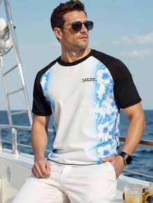 Manfinity VDAYZ Men's Minimalist Printed Round Neck Short Sleeve Rash Guard - White - View 4