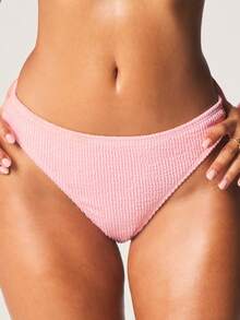 MISSGUIDED 褶皱纹理高腰比基尼泳裤 夏季沙滩泳装 三角式性感设计 - 粉色 - 查看 4