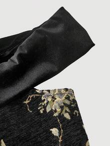 SHEIN MOD Đầm ống trễ vai màu đen họa tiết hoa jacquard cổ điển dành cho nữ cỡ lớn, đầm jacquard kiểu cung đình retro thích hợp cho các bữa tiệc và buổi gặp mặt mùa xuân/hè. - màu đen - Xem 3