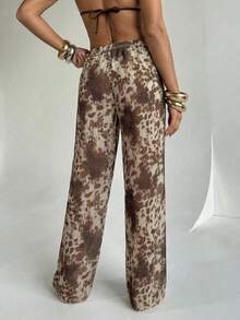 Aloruh 女士新款斑马纹沙滩裤，低腰阔腿裤，长款长裤，女士度假装 - 彩色 - 查看 2