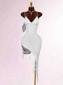 Amplova 2026 New New Style Satin Lace Design Elegant French White Mini Dress ,Summer Dress - White - View 1