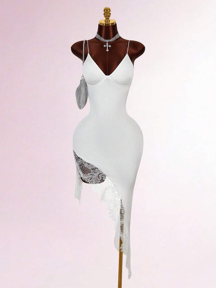 Amplova 2026 New New Style Satin Lace Design Elegant French White Mini Dress ,Summer Dress - White - View 1
