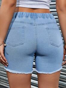 Jeanoix Women's Drawstring Waist Pockets Casual Versatile Daily Wear Denim Shorts - Light Wash - View 2