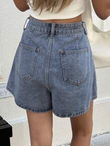 DAZY Quần short denim dáng chữ A cạp cao thời trang retro, giúp thon gọn và kéo dài chân, phù hợp cho mùa xuân/hè. - Rửa tối - Xem 2