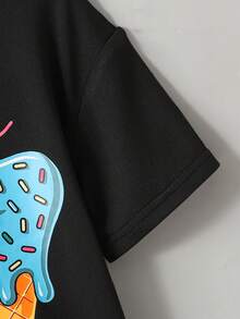 SHEIN 2pcs/Set Young Girls' Six Seven Print Knit Loose T-Shirt + Leggings Set, Casual, Fashionable, Versatile, Suitable For Party, Outing, Photoshoot With Friends, Park, Camping, Vacation, Daily Casual Wear - Black - View 8