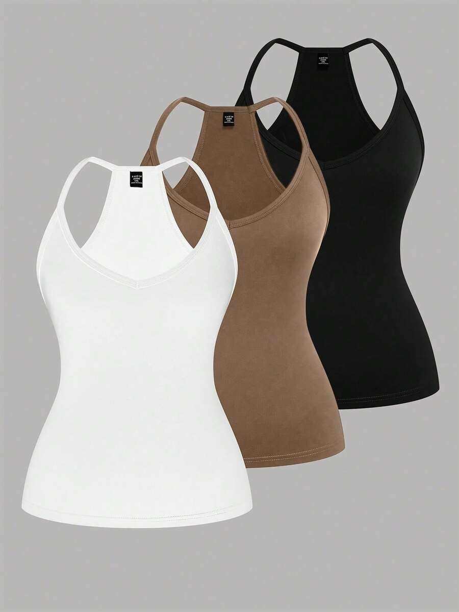 EMERY ROSE 大码休闲V领运动三件套背心 女士曲线中性款上衣 3件装上衣 女士背心 女士吊带背心 女士吊带背心 - 彩色 - 查看 1