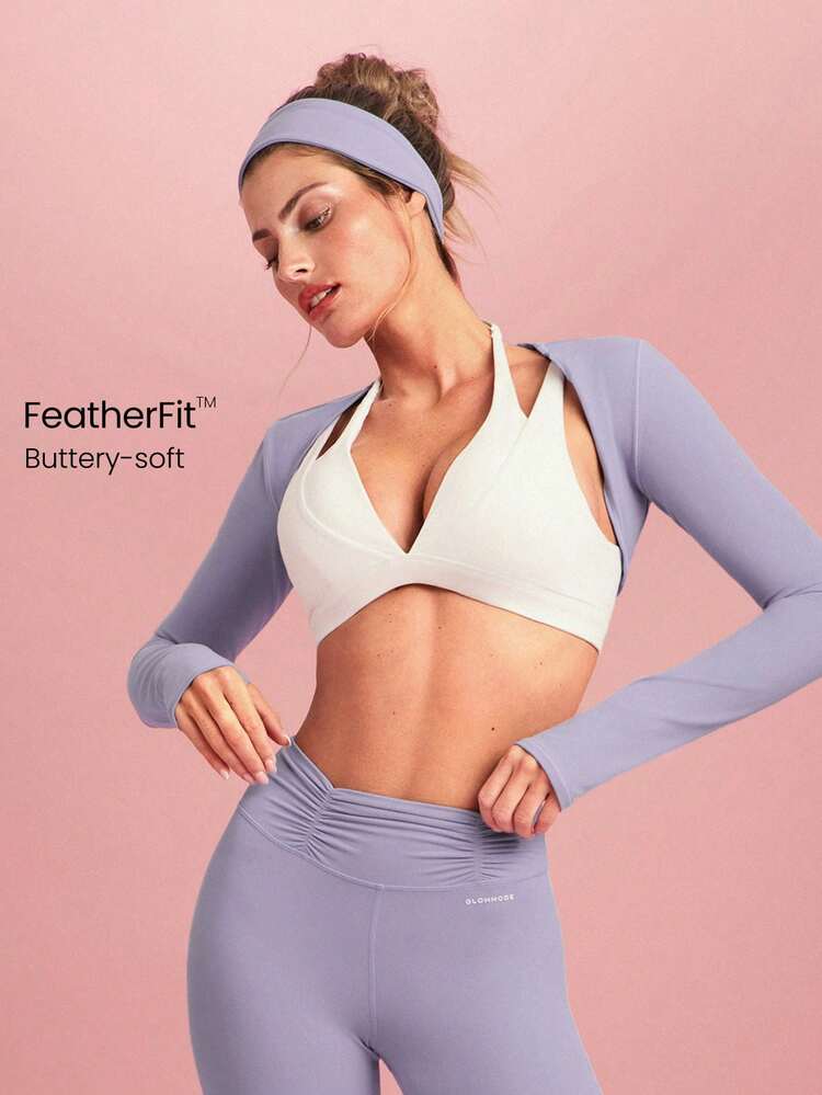 FeatherFit™ Cropped Limitless Long Sleeve Tank Shrug Top With Thumbhole Low Impact Yoga Pilates Daily Summer