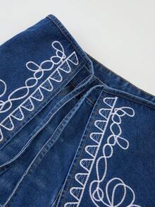 GlowEve Women's Floral Embroidery Knot Design Casual Versatile Daily Wear Denim Jeans - Blue - View 6