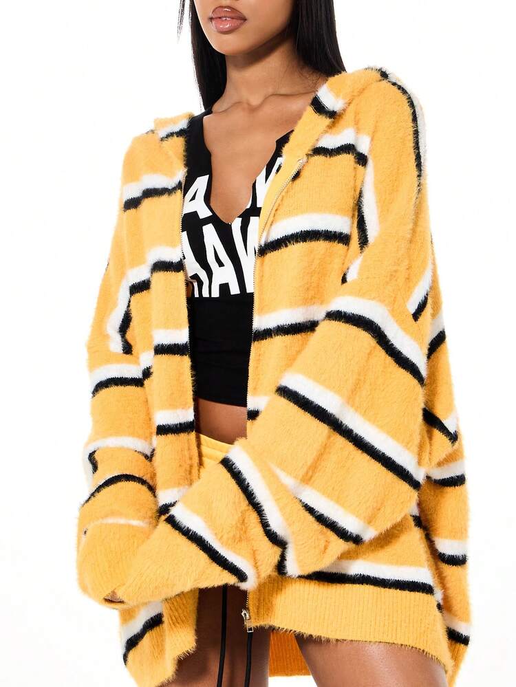 SUMWON WOMEN Striped Knit Open Front Cardigan