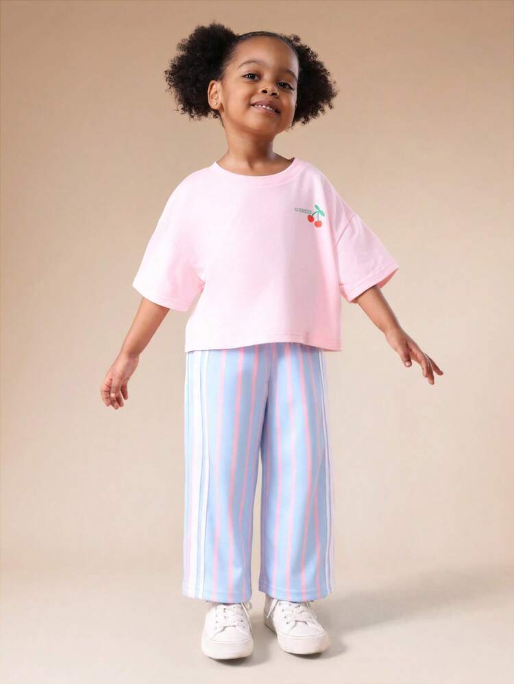 Cherry Crop Top And Stripe Pants Set