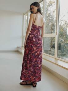 Nöista Paisley Print Halter Maxi Dress, Summer Vacation - Red Violet - View 2