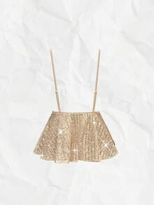 Olithes 女士亮片抹胸吊带背心，非常适合情人节约会、生日派对，或作为春夏新品。可爱露脐无袖吊带背心 - 香檳色 - 查看 2