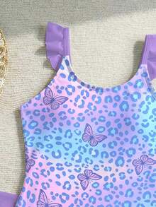 Tween Girls' Leopard & Butterfly Print Beach Vacation Swimsuit 2 Pieces Set - Multicolor - View 6