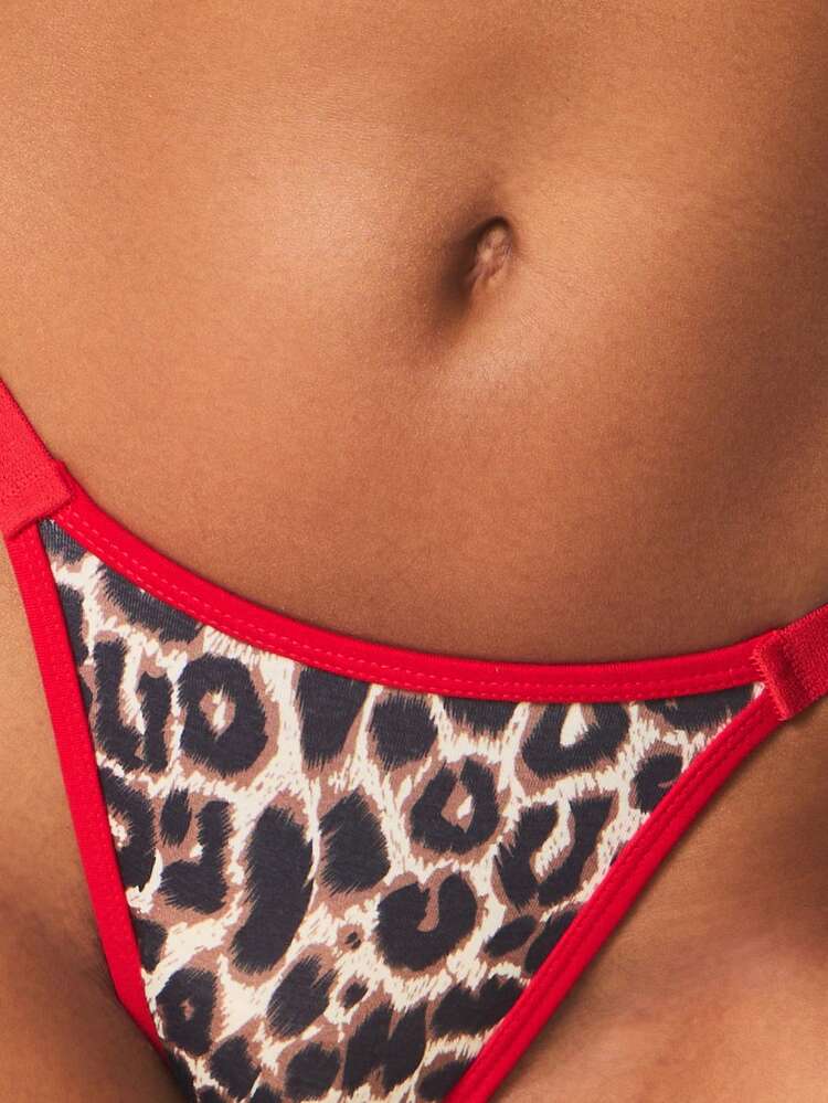 MISSGUIDED Leopard Print Thong With Red Contrast Trim Cheeky Bottom Intimate Lingerie Underwear String Back
