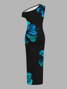 Slaydiva 2025年夏秋季新款女士优雅印花不对称下摆修身连衣裙，度假/海滩休闲装 - 彩色 - 查看 3