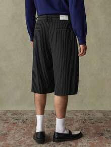 SWAVVY Men's Line Print Casual Shorts - Black and White - View 6