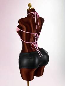 Amplova Women's Sexy Backless Star Print Top, Shiny Pink Fabric, Suitable For Music Festivals, Cute & Sexy - Pink - View 13