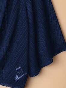 Linhara 大码女士优雅蕾丝网纱透视袖沙滩罩衫外套 - 藏蓝色 - 查看 4