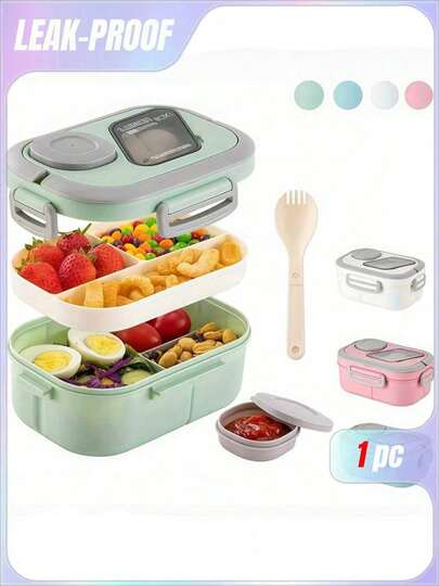 Juego de Bento Box para adultos - Recipiente hermético para ensalada de 40.5oz con bandeja compartimentada, taza para salsa y cubiertos reutilizables - Apto para microondas y lavavajillas, perfecto para el trabajo, viajes y almuerzos escolares