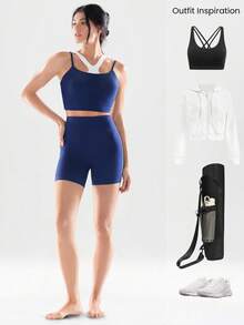 GLOWMODE 6" FeatherFit™ Flex Biker Shorts With Side Pockets Low Impact Yoga Daily - Dark Blue - View 6