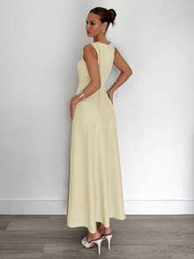 Siren Gaze New Arrival Summer Pleated Sleeveless A-Line Dress - Apricot - View 2