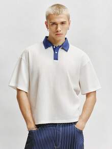 TOKVUE Men's Comfortable Fashion Mechanical Texture Fabric Polo Shirt - White - View 1