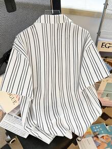 Claim Dot 男士条纹印花单排扣休闲/工作短袖衬衫 - 彩色 - 查看 2