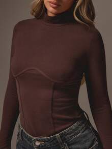MISSGUIDED Body ajustado de cuello alto en color marrón chocolate con detalle en el busto y mangas largas para atuendos casuales de otoño e invierno - Café integral - Ver 5