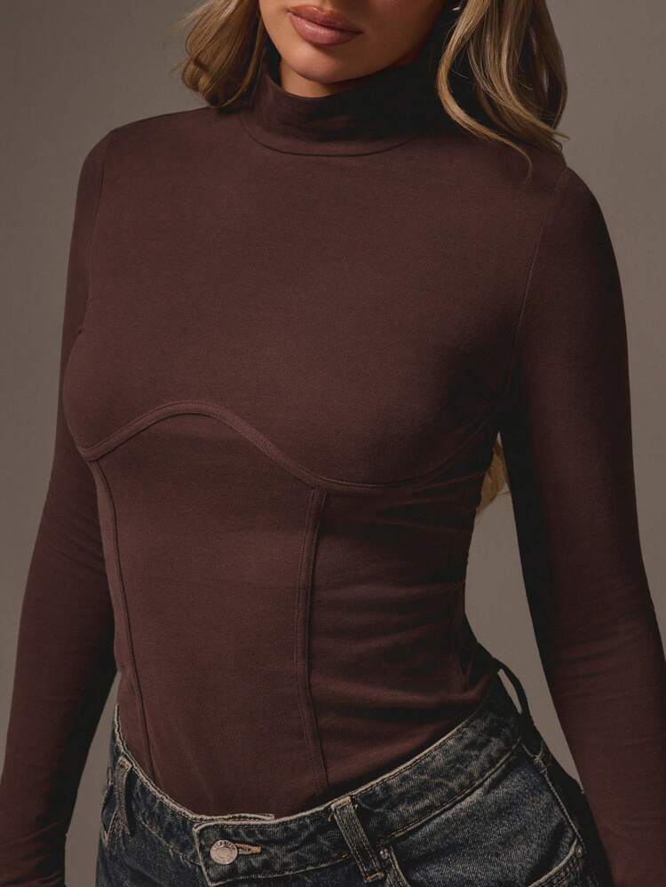 MISSGUIDED Body côtelé à col montant avec détail au niveau de la poitrine