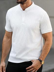 Manfinity CasualCool Men's Casual Commuter Textured Short Sleeve Polo Shirt - White - View 5